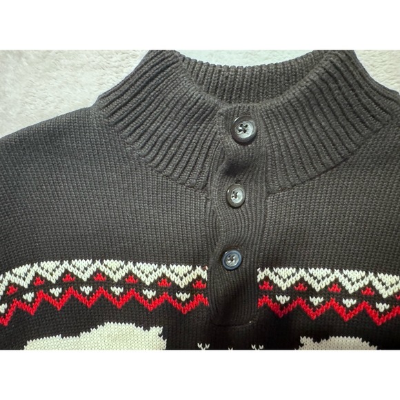 Chaps Men's Large Polar Bear Fair Isle Mock Neck Black Cotton Sweater - Picture 2 of 10